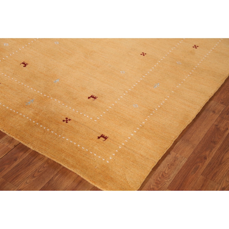 Gold Animals Gabbeh Indian Rug Handmade Wool Carpet - 4'8" x 6'3"