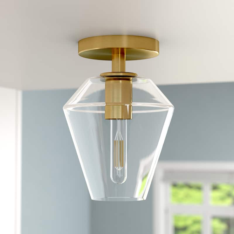 Remy 7" Wide Semi Flush Mount with Glass Shade - Brass