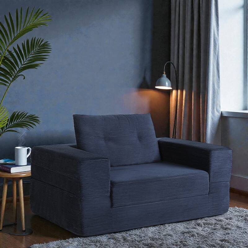 Compression Human Dog Sofa Bed, 3-in-1 Corduroy Floor Couch with Pillow, Folding Lounger for Adults & Pets