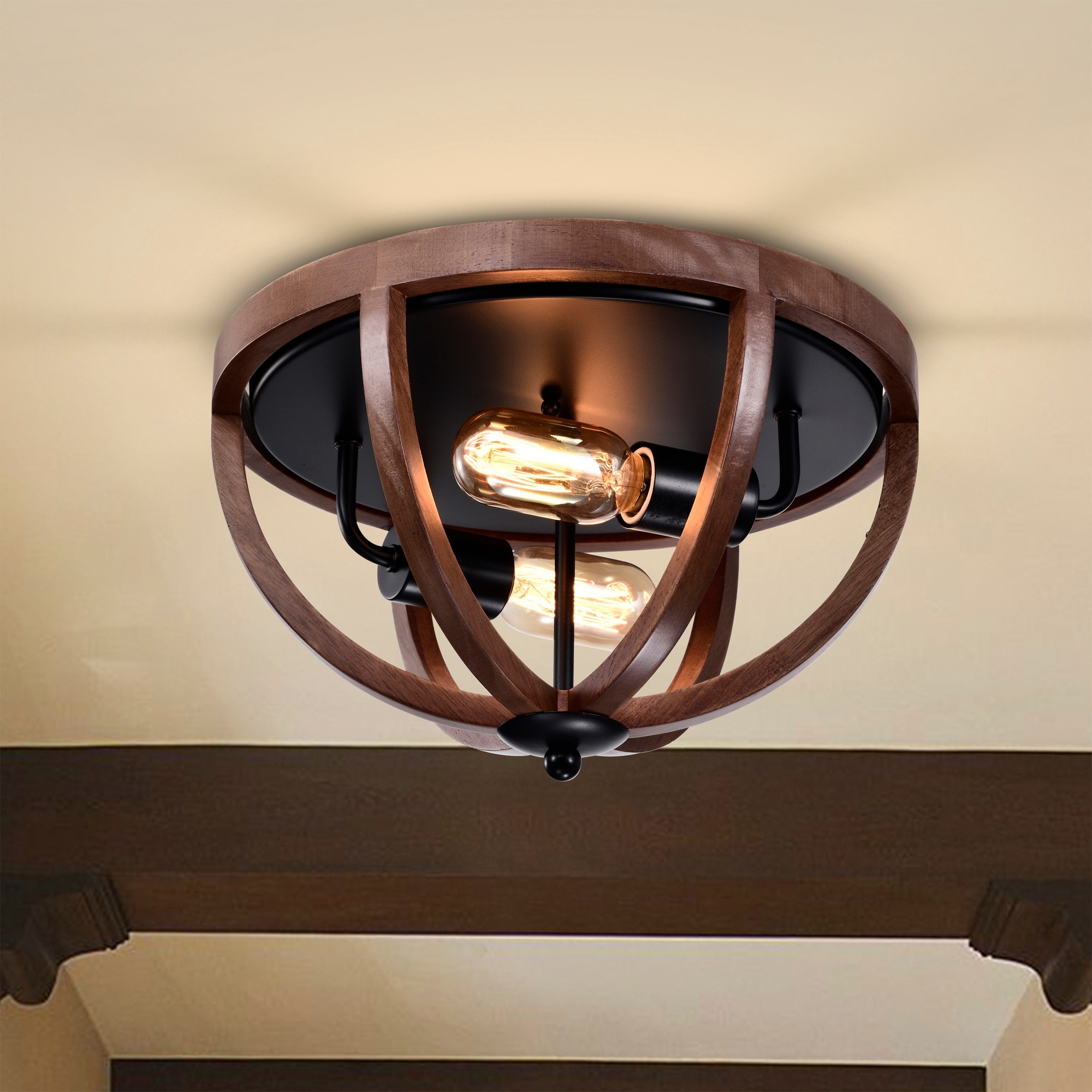 Warehouse of Tiffany Fanalla 13 Inch Industrial Style Flush Mount Ceiling 2-Lighted