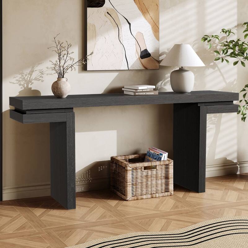 Extra Wide Real Wood Veneered Console Table for Minimalist Living Room Entryway or Hallway Decor