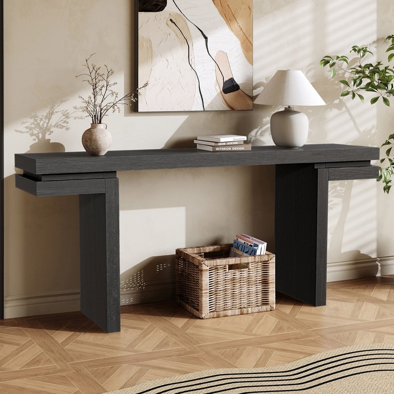 Extra Wide Real Wood Veneered Console Table for Minimalist Living Room Entryway or Hallway Decor