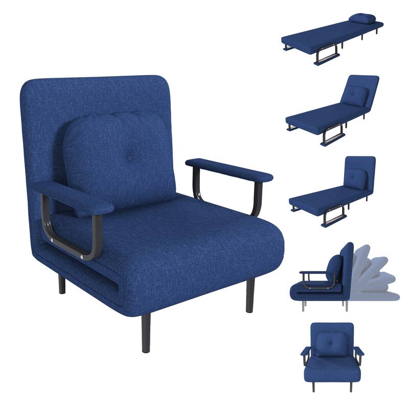 Folding Sofa Bed Convertible Chair 5 Positions Adjustable Backrest with Pillow