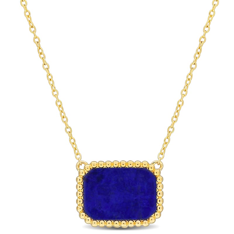 Miadora 5ct TGW Octagon-Cut Lapis Halo Necklace Sterling Silver