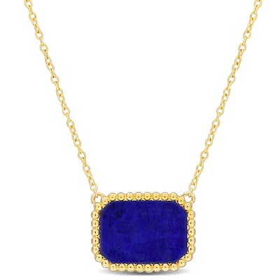 Miadora 5ct TGW Octagon-Cut Lapis Halo Necklace Sterling Silver