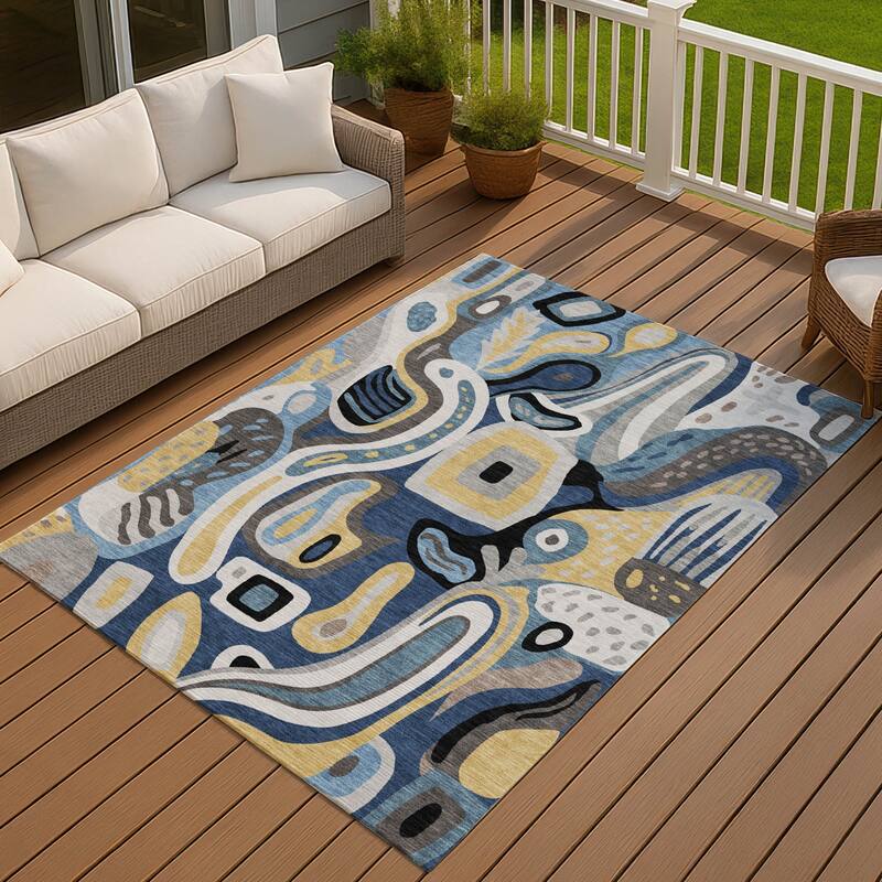 Machine Washable Indoor/ Outdoor Modern Picasy Chantille Rug