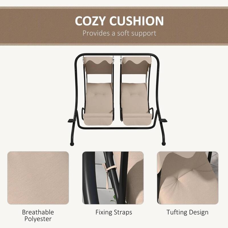 Cozy 2-Seater Outdoor Swing Chair with Cup Holder and Removable Canopy