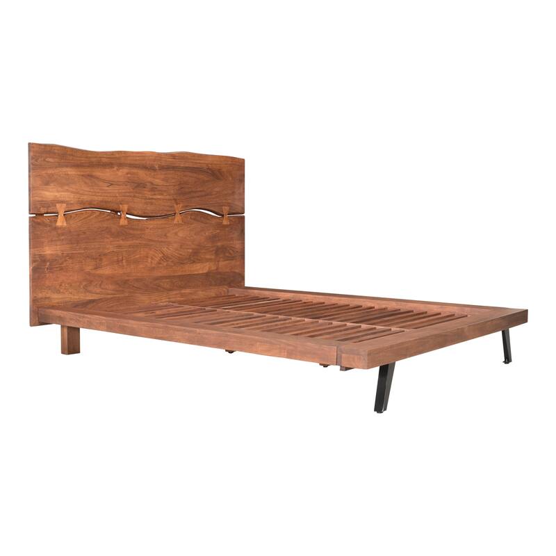 NADAAL STUDIOS Uriel Queen Bed, Solid Acacia Wood, Turned Detailing, Dark Brown