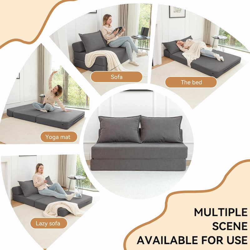 Foldable Sofa Bed Sleeper Lounge Chair with Pillow, Floor Mattress Couch with Backrest