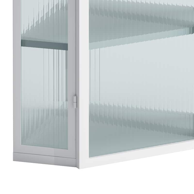 Glass Door Wall Mounted Corner Cabinet with Featuring Four-tier Storage