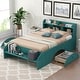 preview thumbnail 2 of 12, 2 Drawer Platform Bed Hidden Storage Drawers Bed Frame Wood Slat Support with Shelf Headboard Footboard, Twin - Dark Green