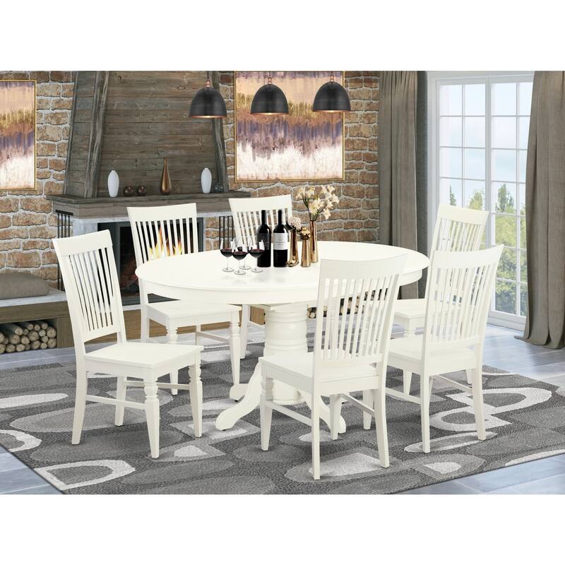 HomeStock 7-Piece Linen White Finish Solid Wood Top Dining Table with 6 Chairs with Lattice Back