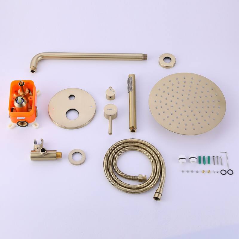 10-inch Brushed Gold Rainfall Shower Faucets Sets with Two Functions