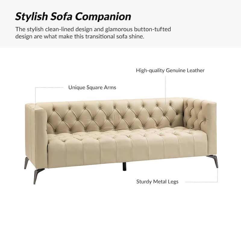 Nestor Transitional Genuine Leather Sofa with Metal Legs and Tufted Back