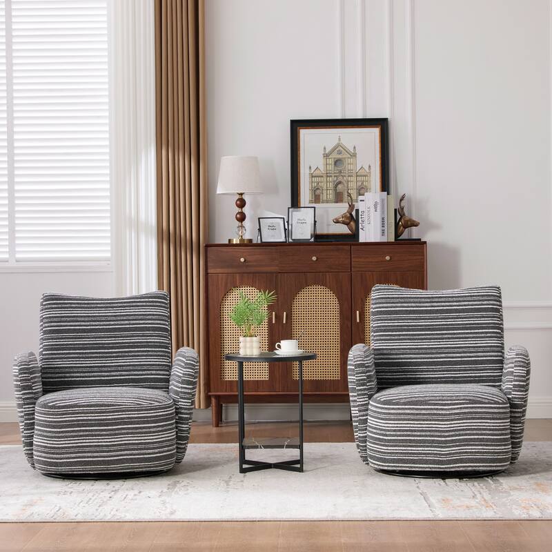 Swivel Striped Accent Chair with Metal Base, Modern Arm Chair for Living Room, Fabric Club Single Sofa Chair