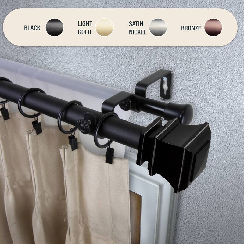 InStyleDesign Savre 1 inch Diameter Adjustable Double Curtain Rod - 120 to 170 inches - Black