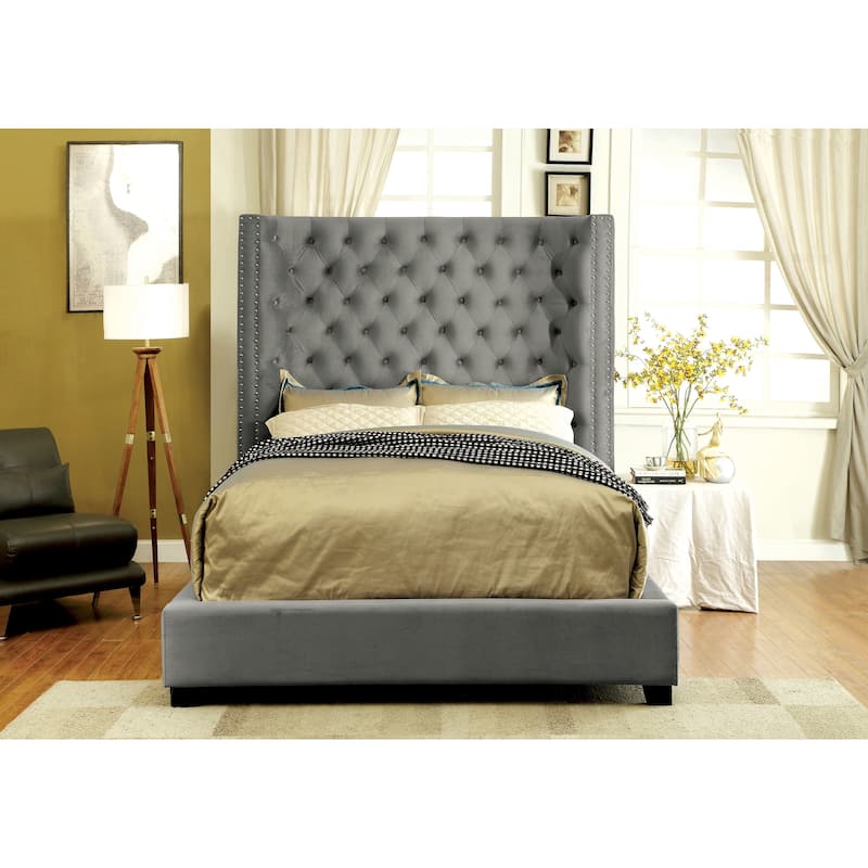 Furniture of America Arun Modern Fabric Low Profile Panel Bed - Grey - Queen