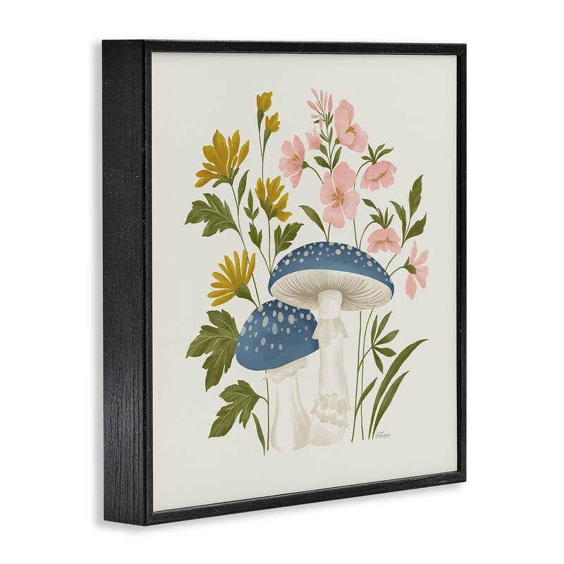 Stupell Blue Mushrooms & Wildflowers Framed Giclee Art Design By Cat Thurman Designs