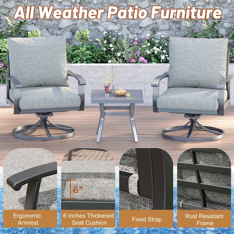 EROMMY Patio Set: 360° Swivel Rockers, Sofa, Ottomans & Table – Outdoor Conversation Set for Poolside, Garden & Deck