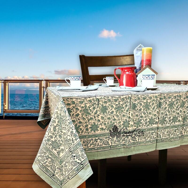 Pretty Daisy Chain Floral Block Print Cotton Tablecloth Collection