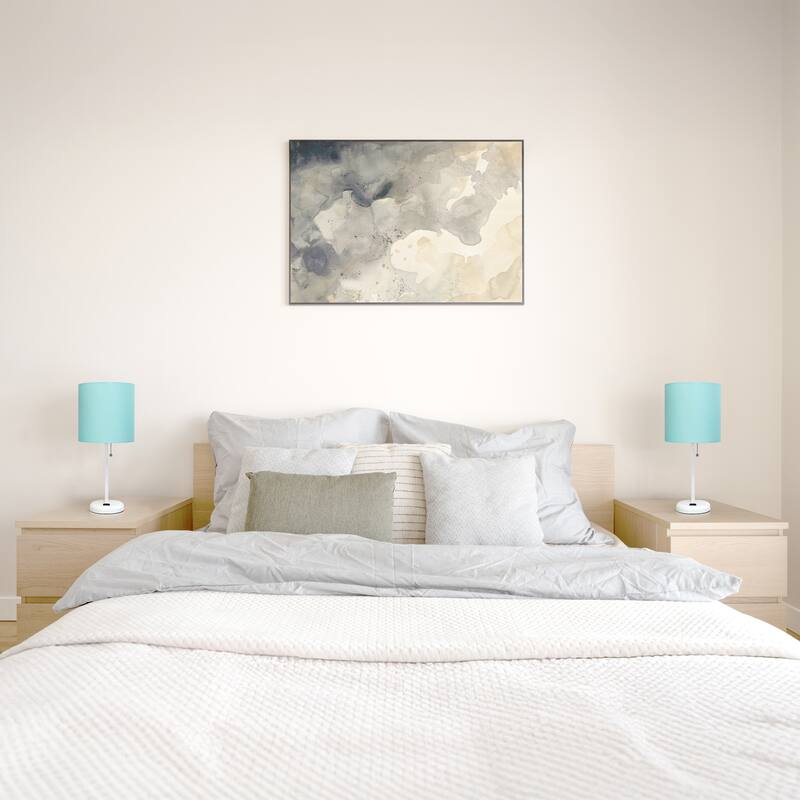 19.5" Modern Table Lamp with USB Charging Port and Fabric Shade for Home Office or Bedroom