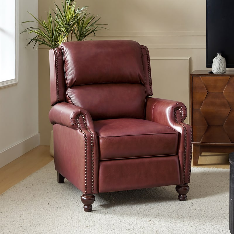 Gabriela Mid-Century Modern Genuine Leather Recliner with Tapered Block Feet by HULALA HOME