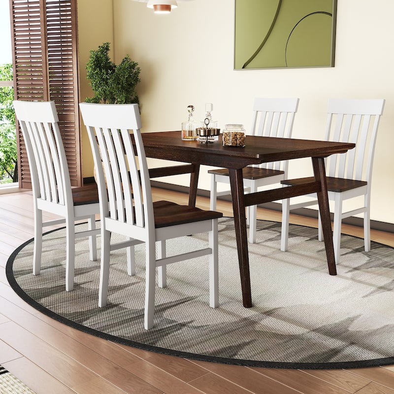 Set of 2 White and Walnut Dining Chairs with High Backrest and Contoured Seat for Kitchen and Dining Room - 17.5" x 20" x 38"