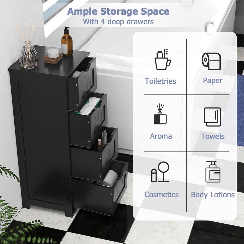 Gymax Bathroom Floor Cabinet Free Standing Storage Side Organizer W/4