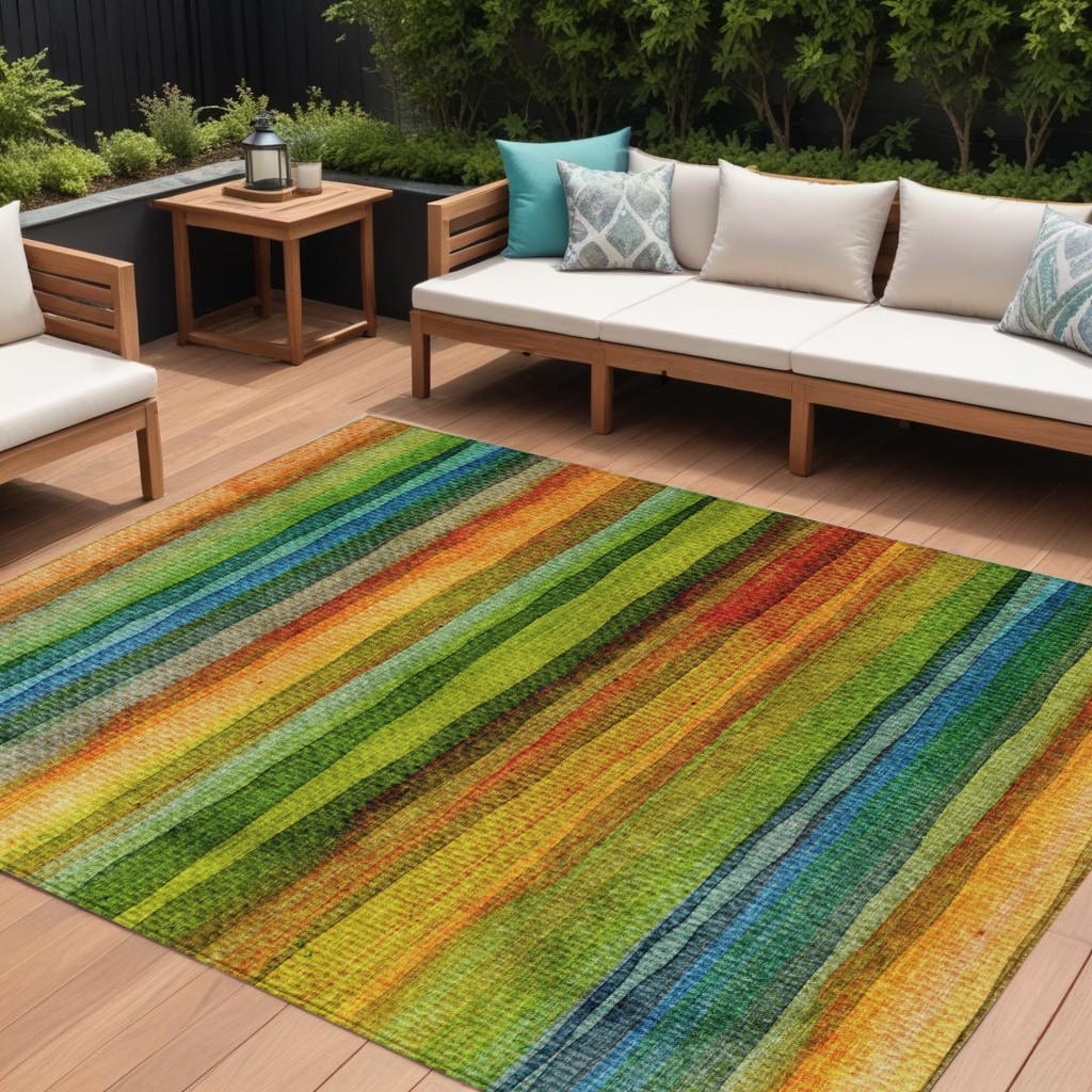 HomeRoots Striped Transitional Rectangle Outdoor Rug