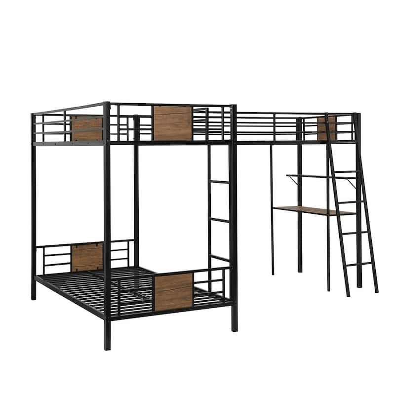 Merax L-Shaped Twin over Twin Bunk Bed with Twin Loft Bed with Desk and Shelves