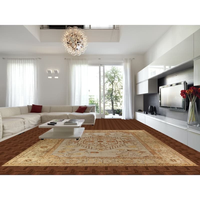 Pre-1900 Antique Vegetable Dye Oushak Turkish Rug Handmade Wool Carpet - 11'10" x 13'6"