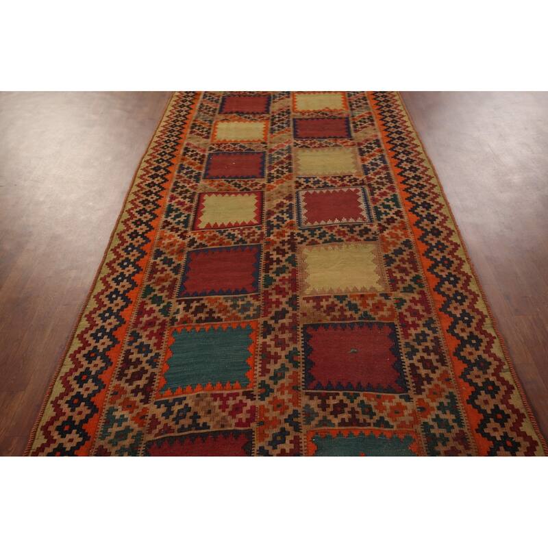 Flatweave Vegetable Dye Kilim Qashqai Persian Antique Runner Rug - 4'7"x 15'11"