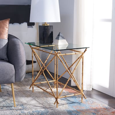 SAFAVIEH Shirlie Hidden Treasures Glass Top Brass Accent Table - 27" x 15.5" x 23.2" - 27Wx16Dx23H