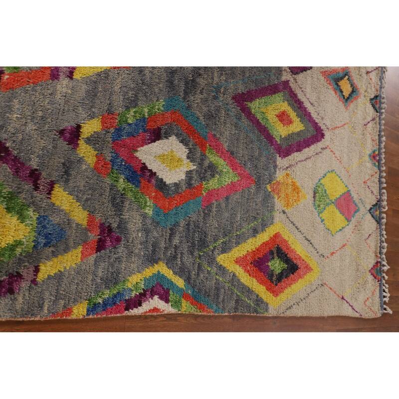 Geometric / Moroccan Oriental Area Rug Hand-Knotted Wool Carpet - 7'10" x 10'8"