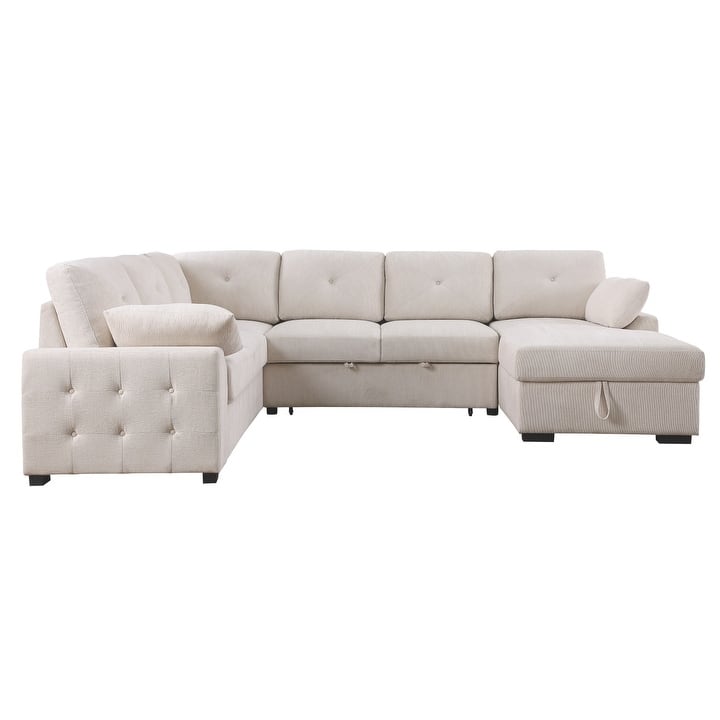 Convertible Pull-out Sectional Sofa Loveseat Sleeper with Storage and Pillows