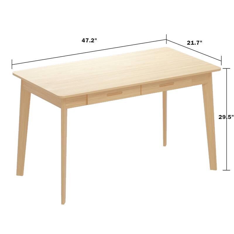 Timechee Beige Wooden Computer Desk, 47" Writing Desk with 2 Drawers