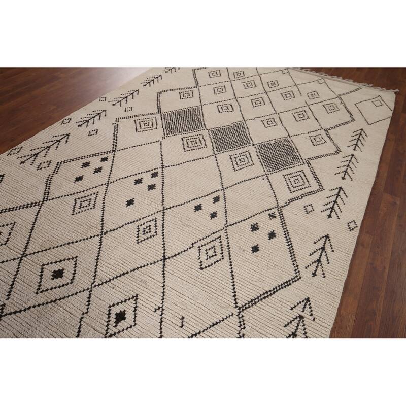 All-Over Trellis Moroccan Area Rug Handmade Wool Carpet - 5'7"x 9'4"