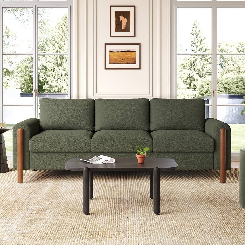 Roomfitters 84" 3-Seater Sofa, Teddy Velvet Couch with Integrated Solid Wood Legs and Curved Arc Armrests