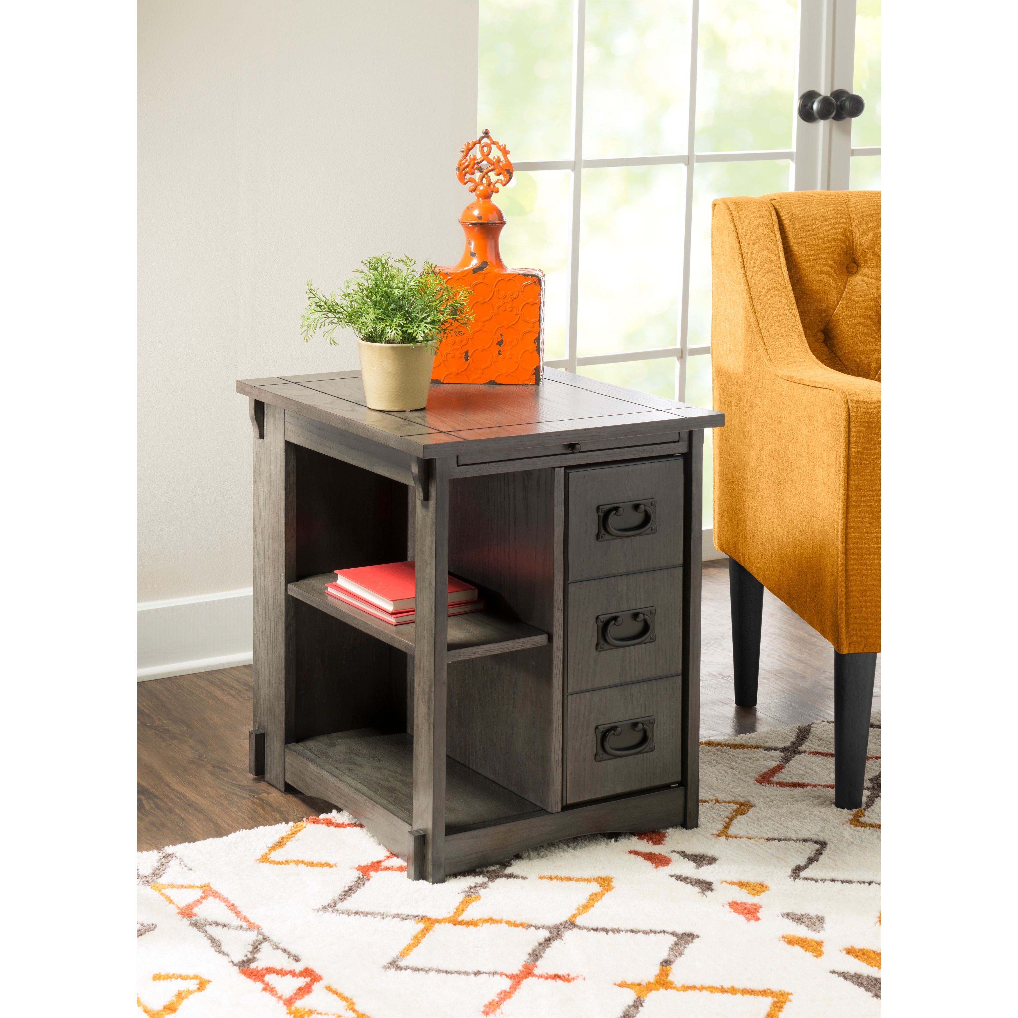 Linon Derek Side Table with Storage Grey