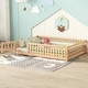 preview thumbnail 6 of 13, Full Size Bed Floor Bed with Safety Guardrails and Door for Kids for Apartment, Office, Living Room Bedroom Walnut