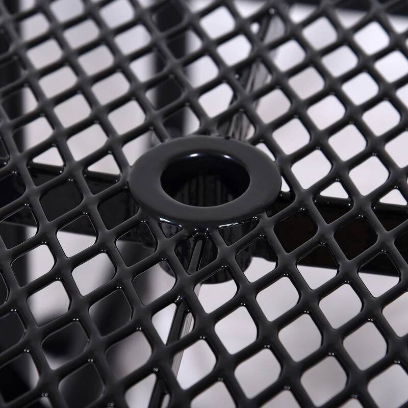 46" Heavy Duty Square Steel Picnic Table, Black with Umbrella Hole