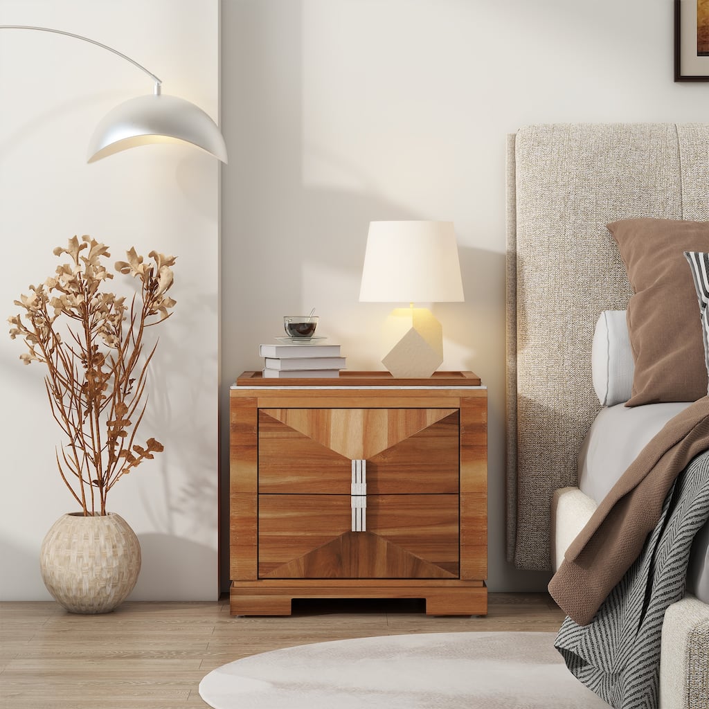 Sofa Side Table Light Brown End Table with Storage Drawers, Nightstand File Cabinet Dressing Table Lamp Table