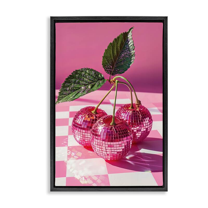 Stupell Disco Cherries on Checkered Framed Floater Canvas Wall Art Design By LSR Design Studio - 17 x 25 - Black