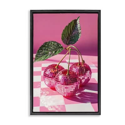 Stupell Disco Cherries on Checkered Framed Floater Canvas Wall Art Design By LSR Design Studio