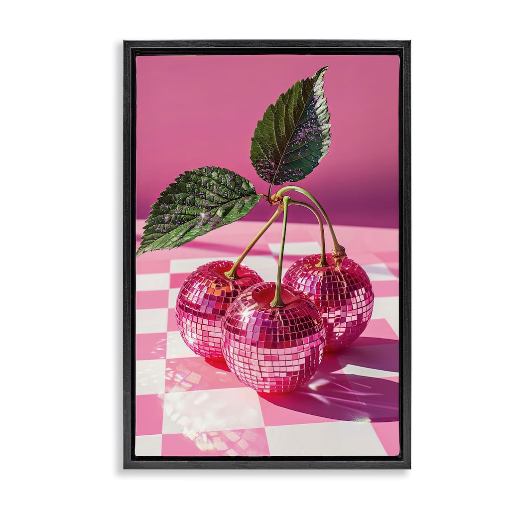 Stupell Disco Cherries on Checkered Framed Floater Canvas Wall Art Design By LSR Design Studio