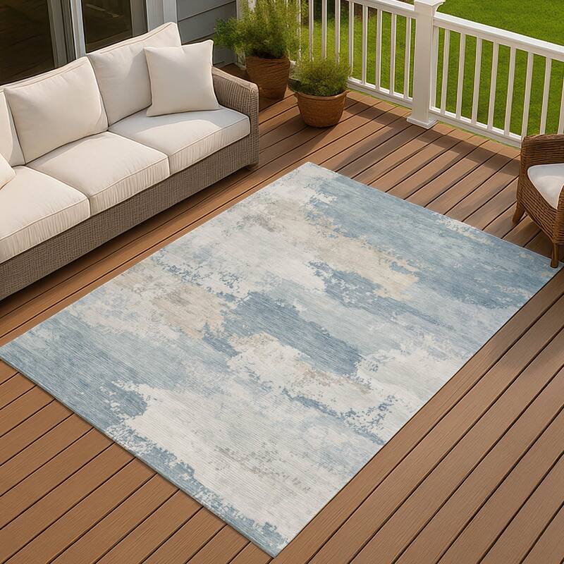 Machine Washable Indoor/ Outdoor Chantille Rug - Sky - 9' x 12'