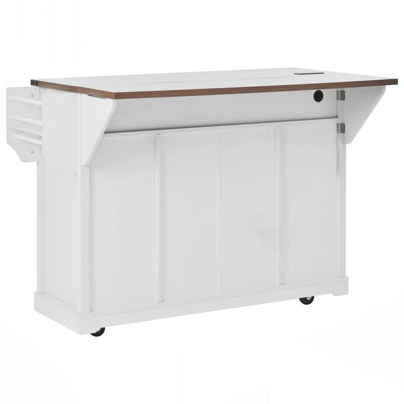 Farmhouse Kitchen Island with Storage, Rolling Kitchen Island on 5 Wheels with Spice Rack
