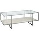 preview thumbnail 1 of 3, 48 Inches Glass Top Cocktail Table with Stone Shelf, Clear and Chrome