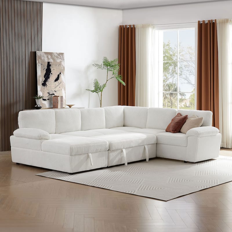 Modular Storage Sectional Sofa Couch Free Combination L/U Shaped Corduroy Upholstered Convertible Sleeper Sofabed Daybed