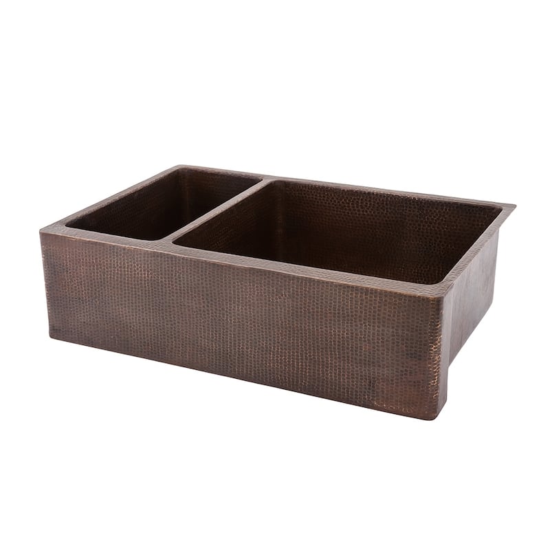 33-in Hammered Copper Apron Front 25/75 Double Basin Kitchen Sink (KA25DB33229)